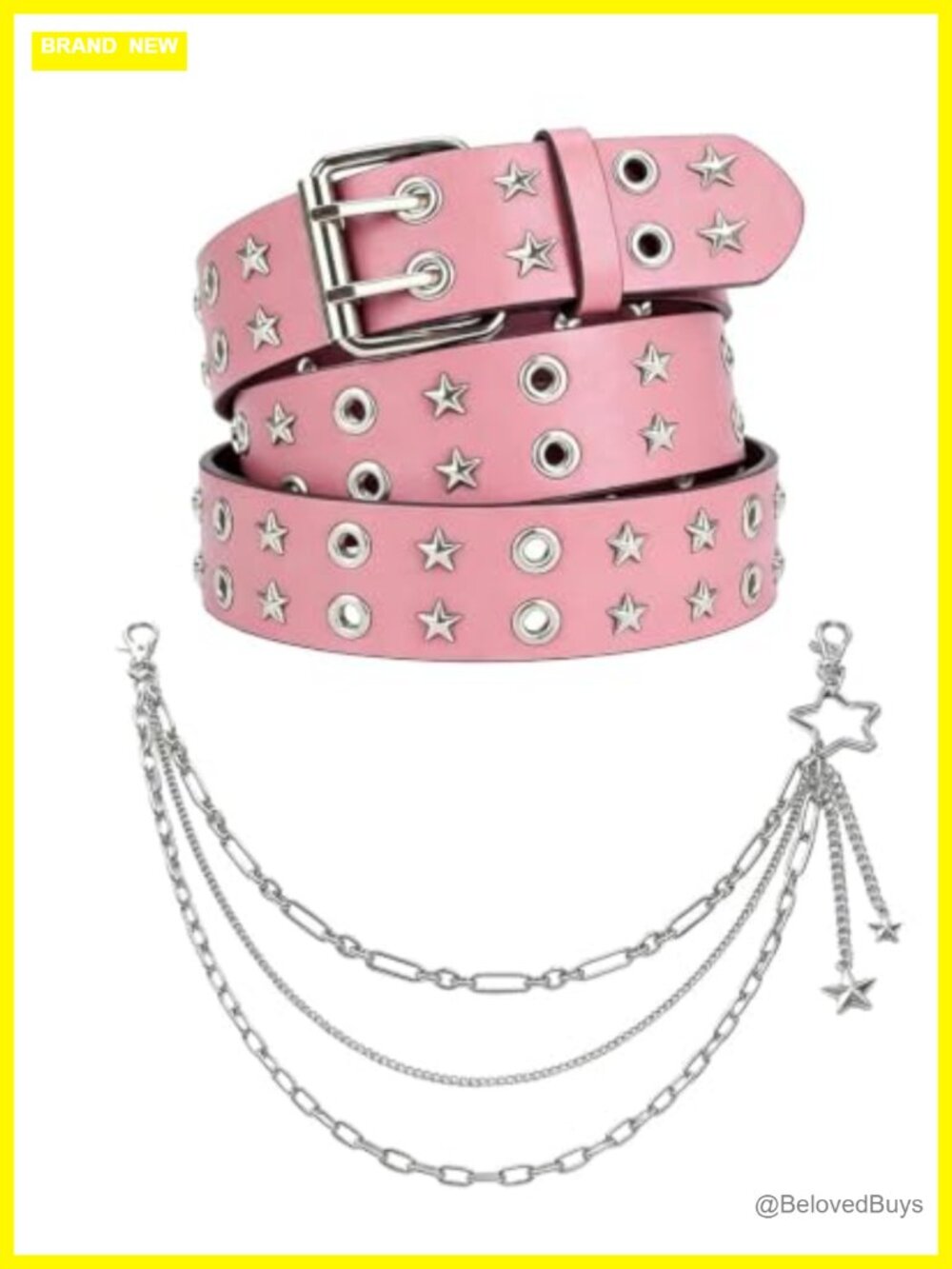 Studded Leather Belt & Star Chain Set Y2K Punk Emo Accessory